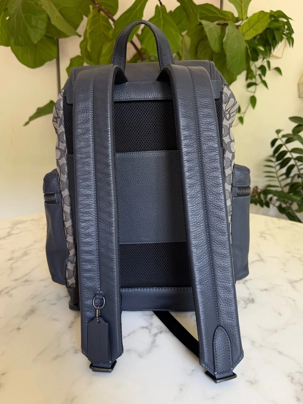 Coach Sprint Backpack In Signature Jacquard & Leather Midnight Navy Blue CE523